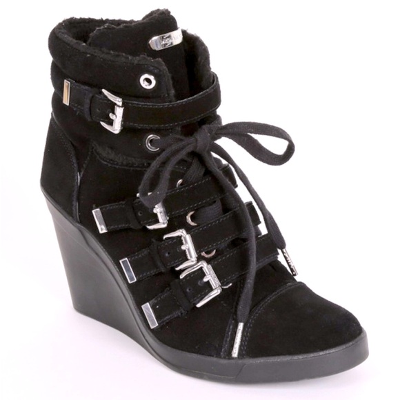Michael Kors Suede Belted Wedge Ankle Boots - Picture 1 of 14